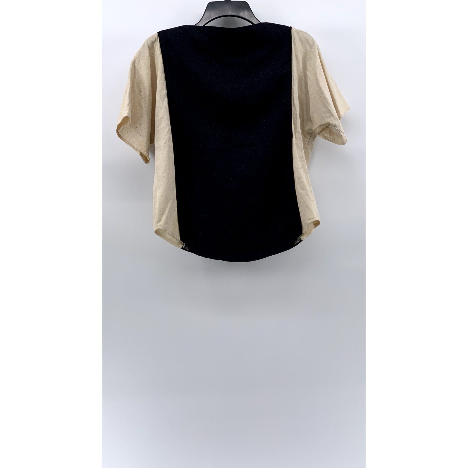 SNAZZIE Women's Black-Beige Color Block Short Sleeve Boat-Neck Top SZ S