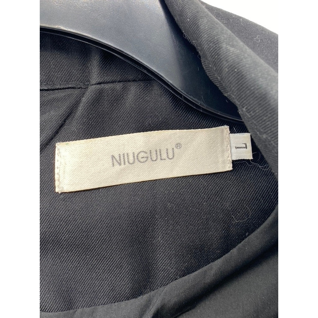 NIUGULU Women's Black Two-Button Notch Collar Long Sleeve Back Zipper Blazer SZL