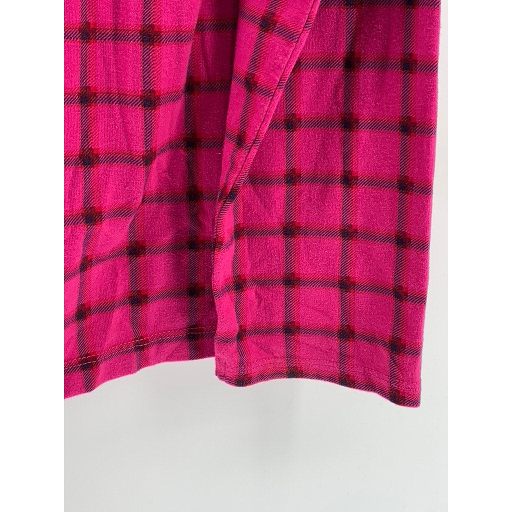 TOMMY HILFIGER Women's Magenta Grid Scoop-Neck Long Sleeve Top SZ XL