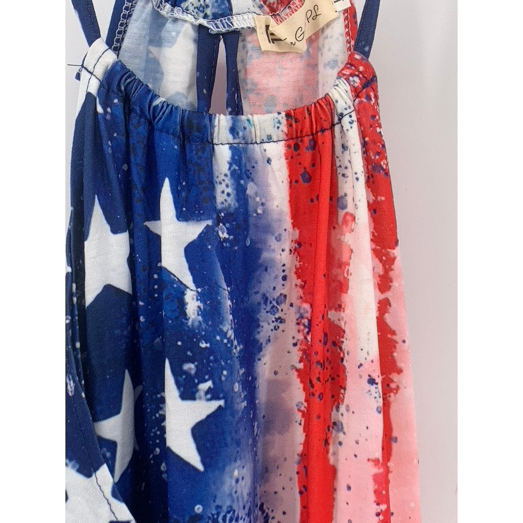 FOR G AND PL Women's American Flag Print Maxi Tank Dress SZ L