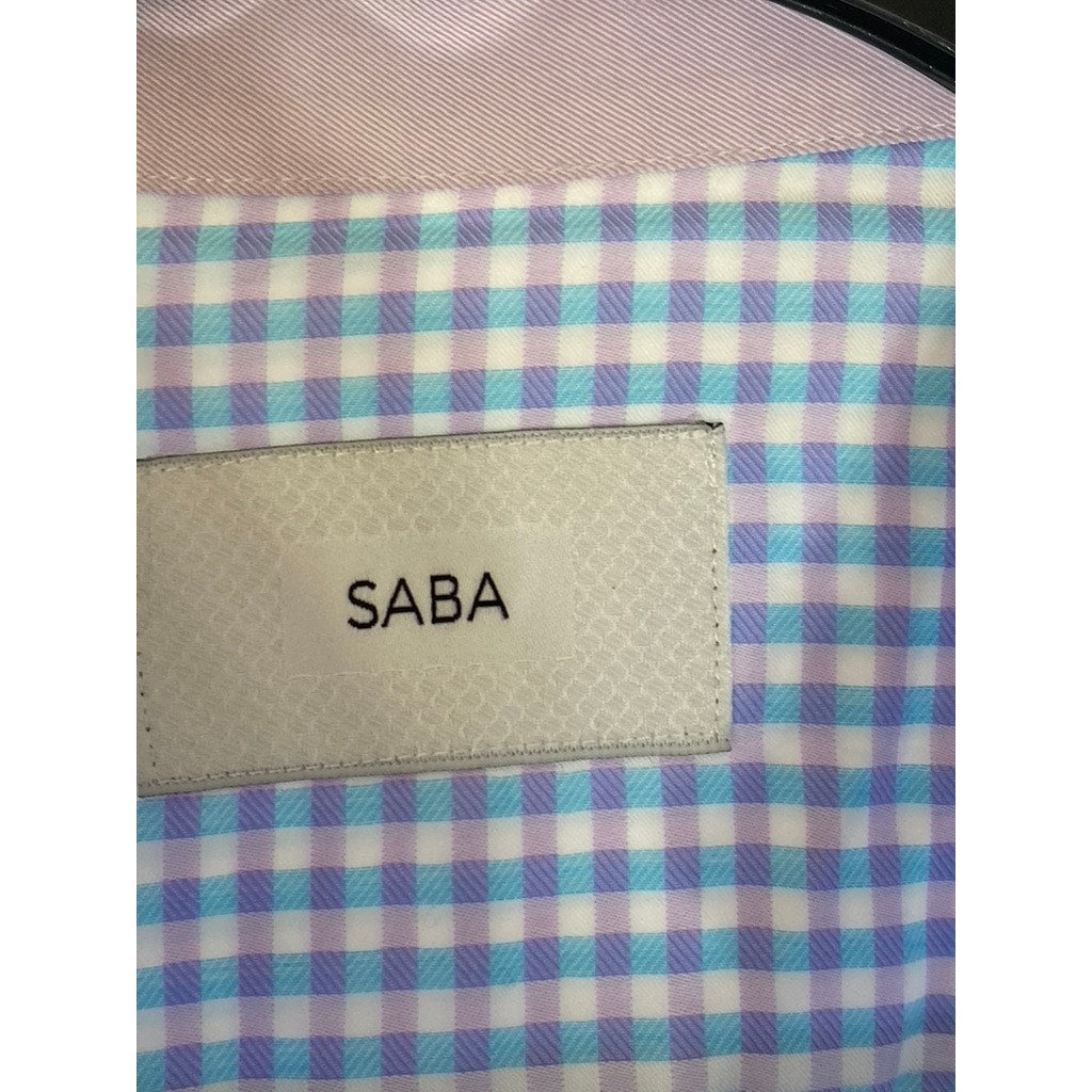 SABA Men's Light Blue/Purple Gingham Print Regular Fit Button-Up Shirt SZ M