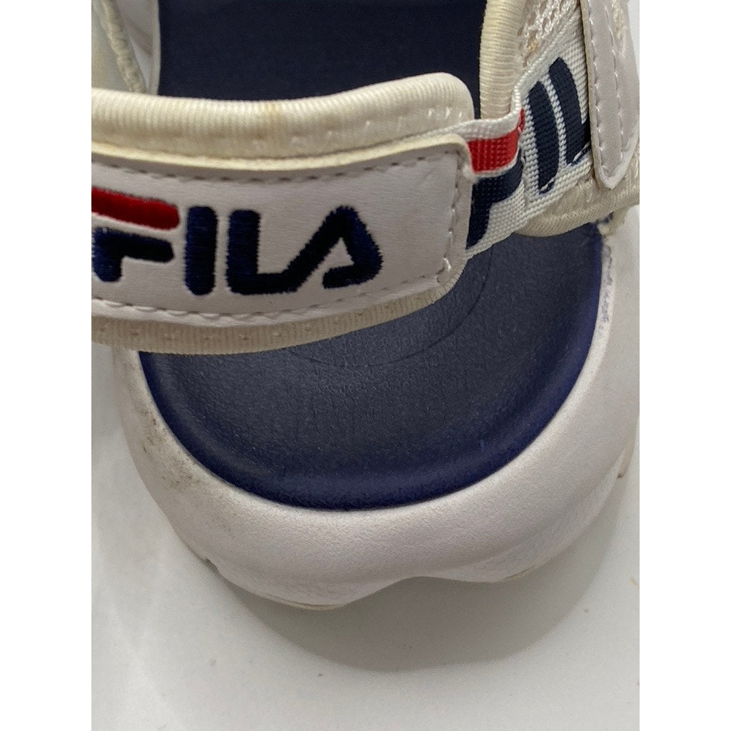 FILA Men's White-Blue Hook & Loop Strappy Chunky Open-Toe Disrupter Sandals SZ 8