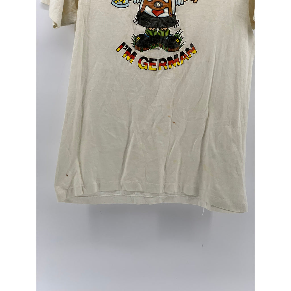 HANES Men's Beige Vintage Kiss Me Graphic Crewneck Single Stitch T-Shirt SZ L