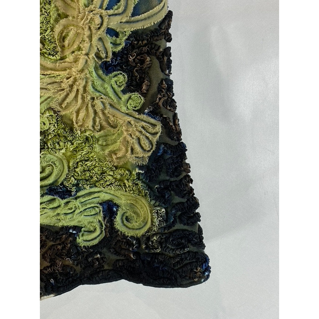 MEZON Women's Green Tie-Dye Textured Scoop-Neck Sleeveless Tank Top SZ M