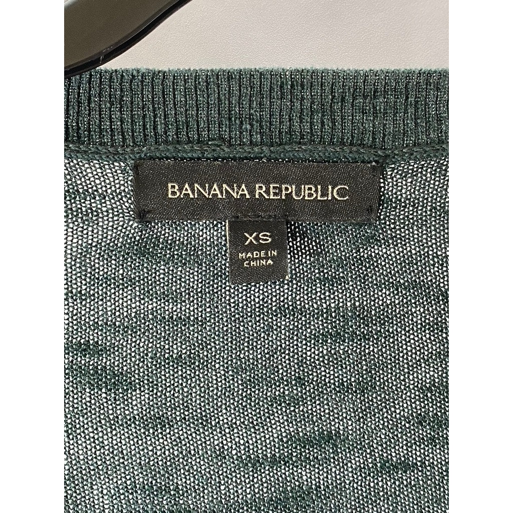 BANANA REPUBLIC Women's Forest Green V-Neck Linen Blend Pullover Sweater SZ XS