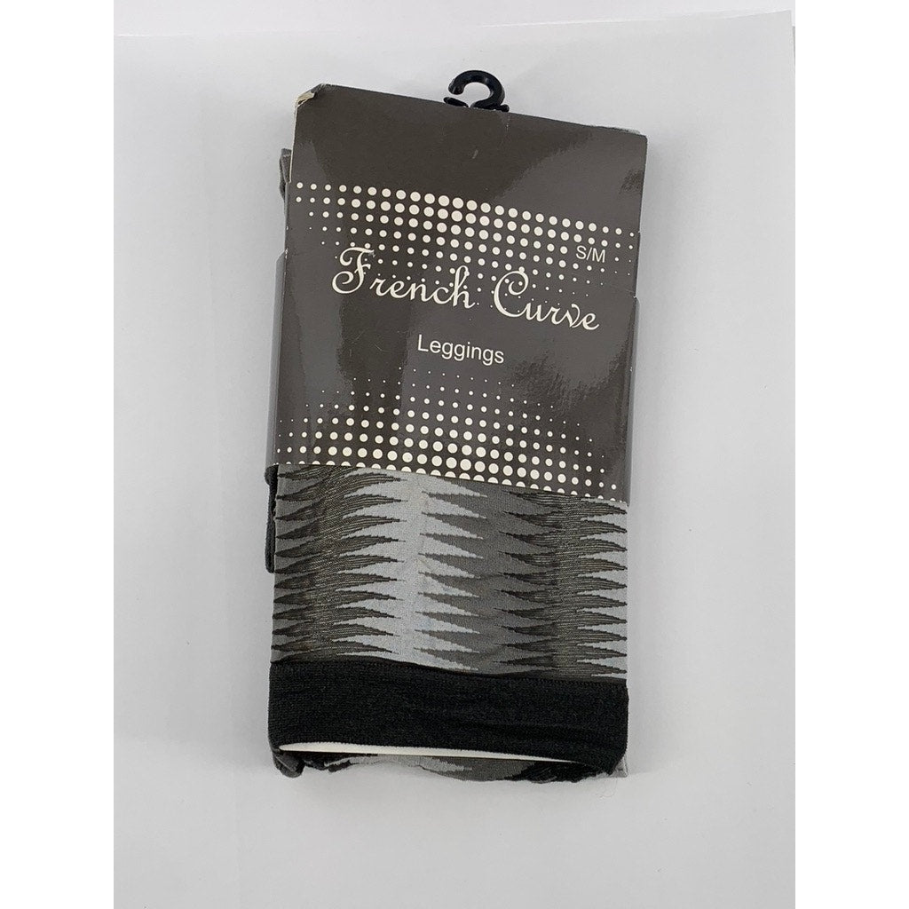FRENCH CURVE Women's Dark Gray-White Sheer Printed Pull-On Tights SZ S/M