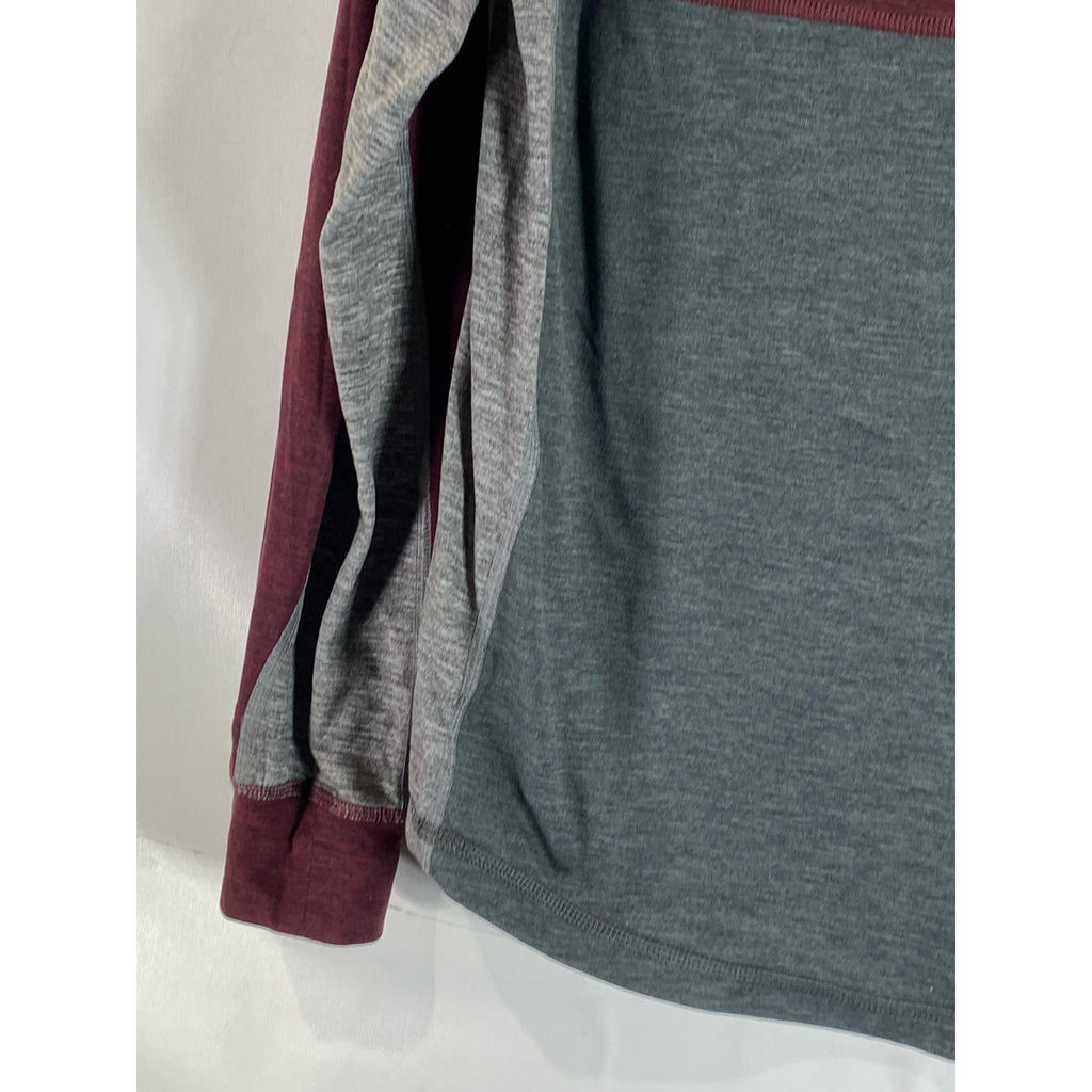 AMERICAN EAGLE Men's Burgundy/Grey Colorblock Crewneck AE Flex T-Shirt SZ S