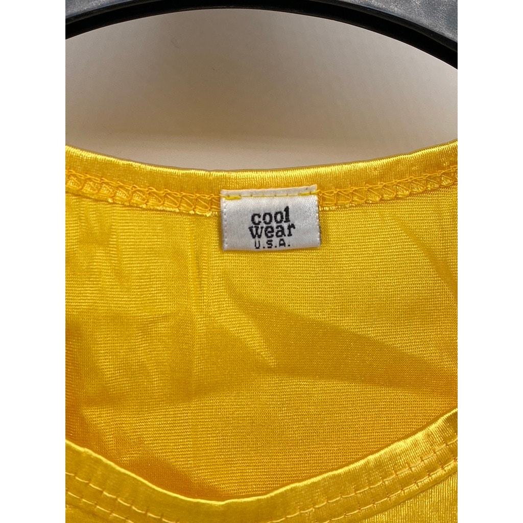 COOLWEAR USA Women's Yellow-Black Shiny Crewneck Short Sleeve Cropped Top SZ L