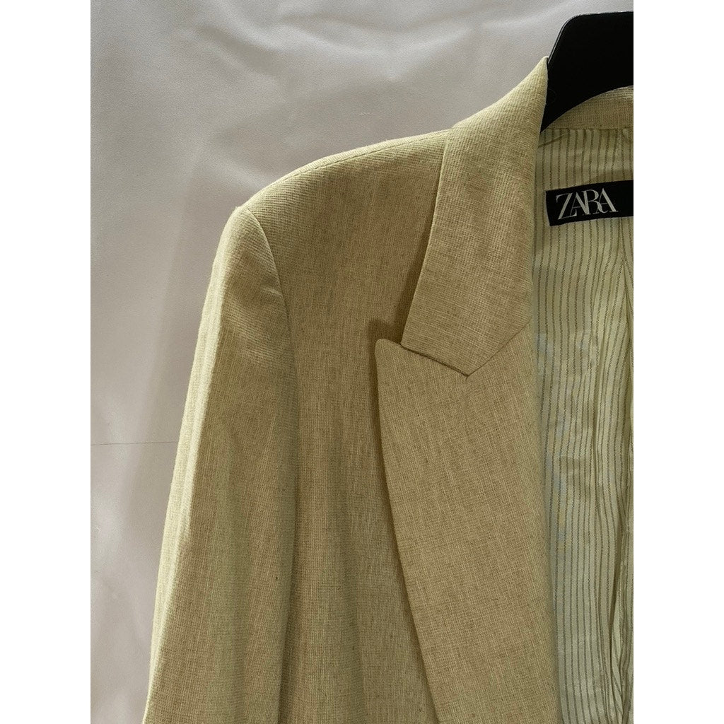 ZARA Women's Beige Textured Long Sleeve Open-Front Peak Lapel Blazer SZ M