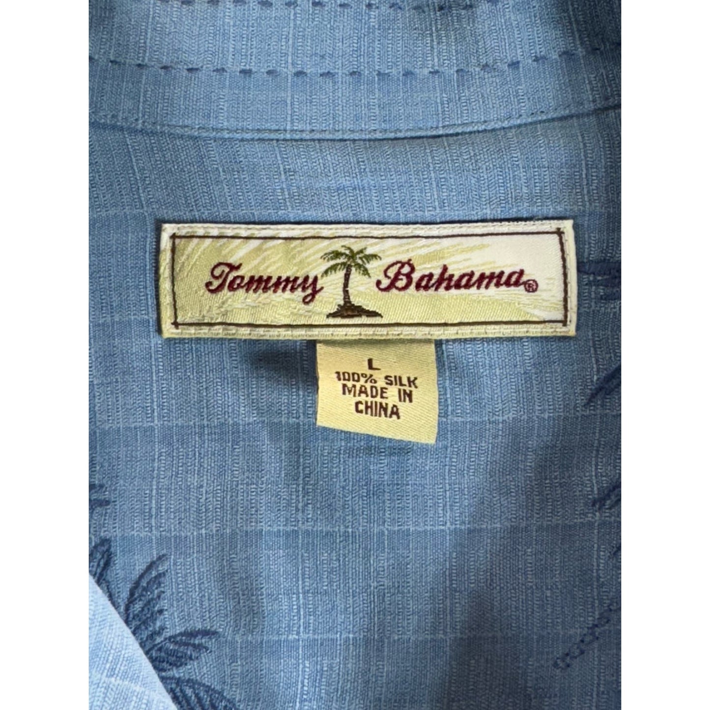 TOMMY BAHAMA Men's Blue Check Silk Button-Up Short Sleeve Shirt SZ L