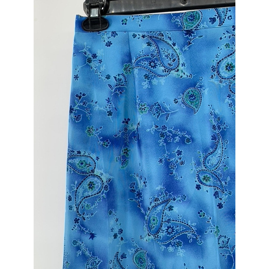 RIKKI J New York Women's Vintage Long Blue Paisley Skirt SZ L