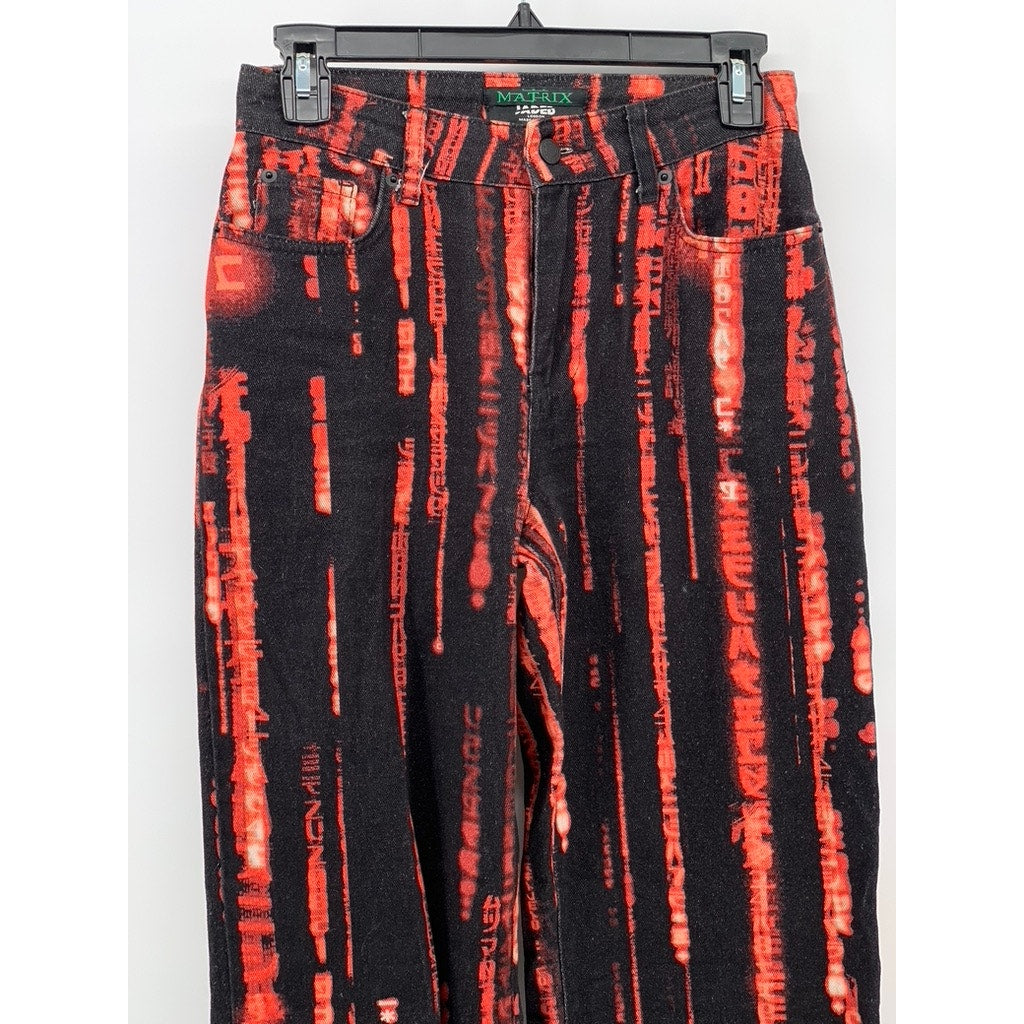 JADED LONDON Women's Red-Black Matrix Printed Straight Leg Fit Jeans SZ 25