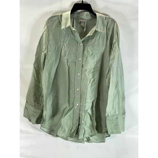 H&M Men's Green Relaxed-Fit Button-Up Long Sleeve Lightweight Collared Top SZ M