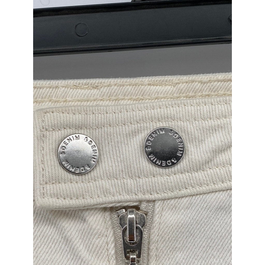 H&M Women's White & Denim Double Button Front-Zipper Raw Hem Mini Skirt SZ 2