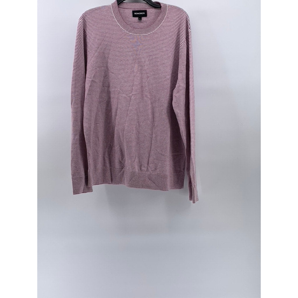BONOBOS Men's Purple-White Striped Crewneck Long Sleeve Pullover Sweater SZ L