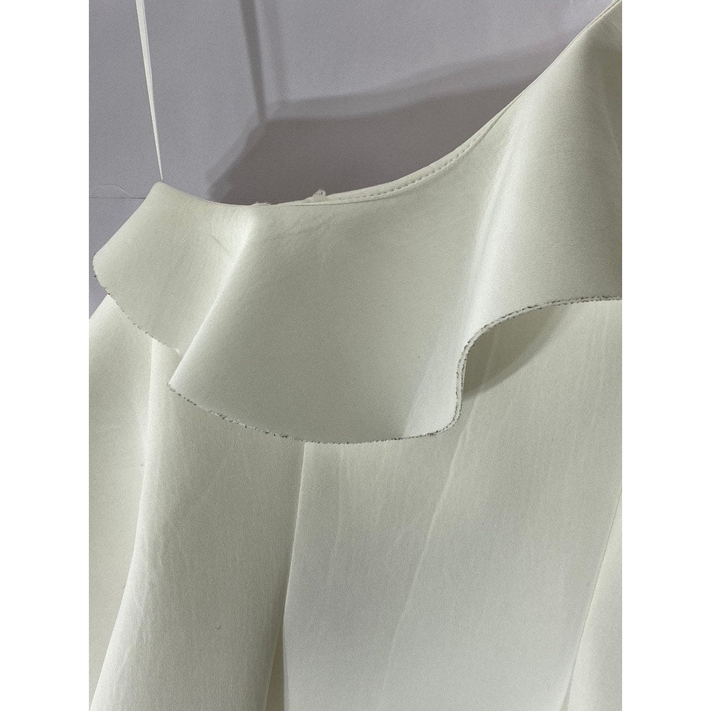 ASOS Women's White Solid One-Shoulder Ruffle A-Line Mini Dress SZ 0