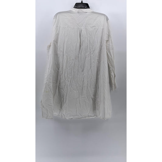 ZARA Women's White Long Sleeve Cotton Split Neck Button-Detail Tunic Top SZ L