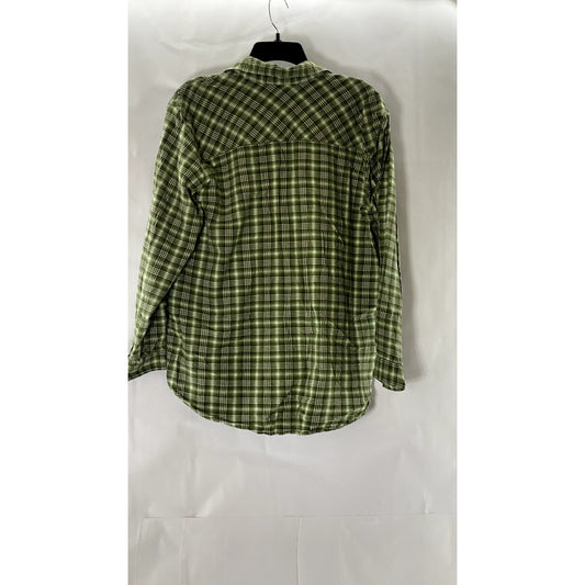 BASIC ITEMS BY LINDEX Women's Green Plaid Button-Up Top SZ 42/44(US M/L)