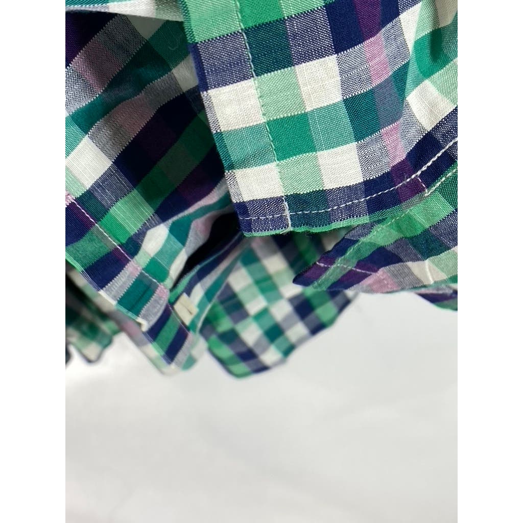 INSERCH ICON Men's Green Check Jacquard Cotton Button-Up Flip Cuff Shirt SZ XL