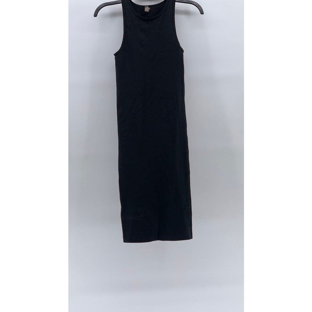 AWND Women's Black Crewneck Rib Cutout Sleeveless Bodycon Midi Dress SZ S