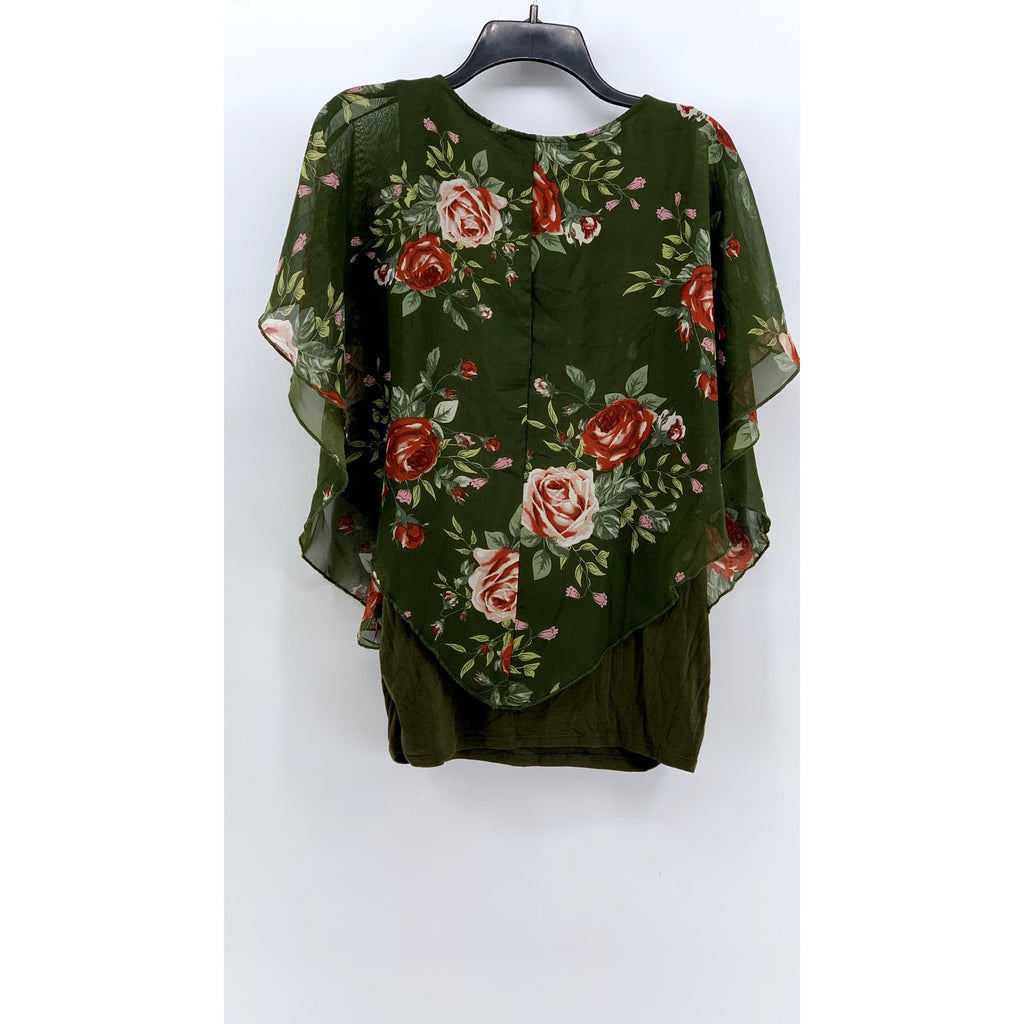LOVE DELIRIOUS Women's Maternity Green Floral Layered Sheer Top SZ XL