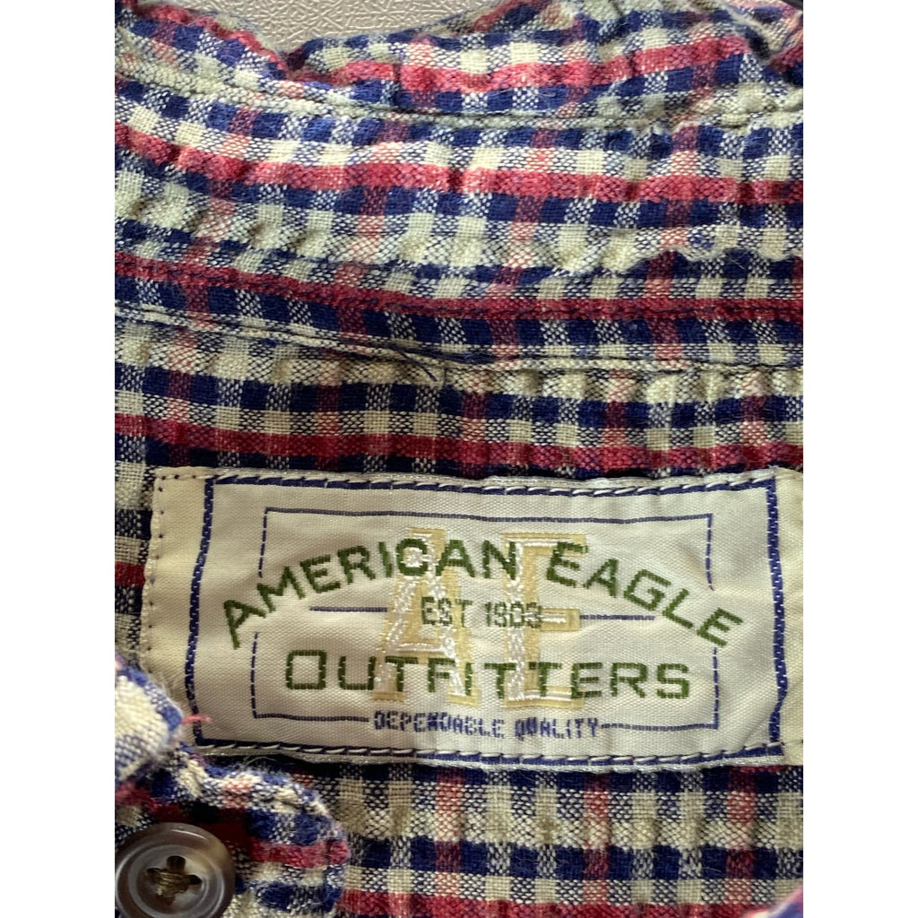 AMERICAN EAGLE OUTFITTERS Men's Red/Blue Mini Check Vintage Button-Up Shirt SZ L