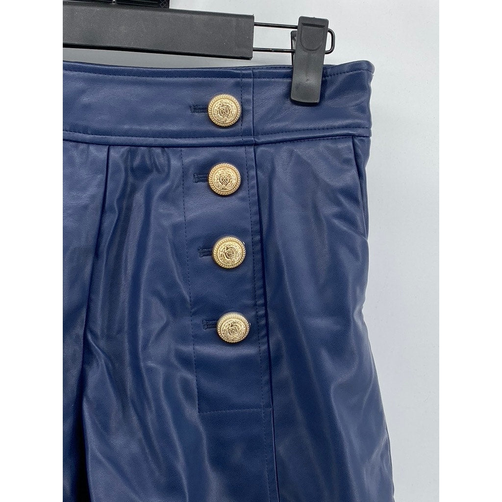 GENERATION LOVE Women's Dark Blue Lambert Button-Front Faux Leather Shorts SZ 2