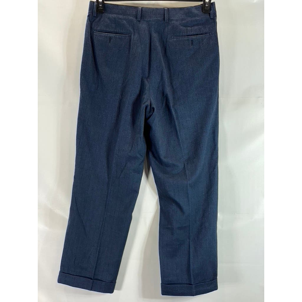 PAUL FREDRICK Men's Navy Cotton Stretch Classic-Fit Pleated Cuffed-Hem Pant SZ35