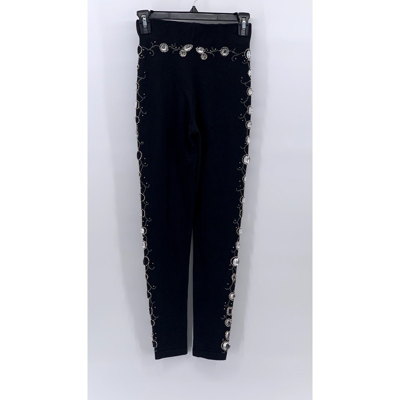 CONTEMPORARY Women's Black-Silver Bead Embellished Skinny-Leg Pull-On Pant SZ S