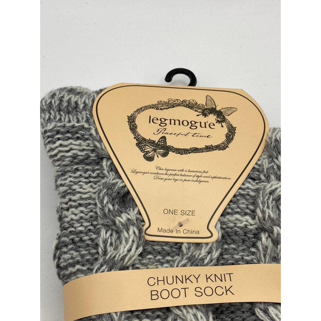 LEGMOGU'E Women's Heather Gray Rhythmic Chunky Knit Textured Boot Socks SZ OS