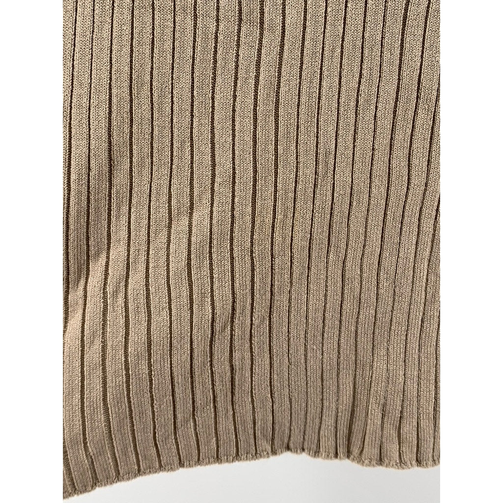 CALLIGRAPHIE Women's Tan Ribbed V-Neck Button-Up Cardigan SZ S