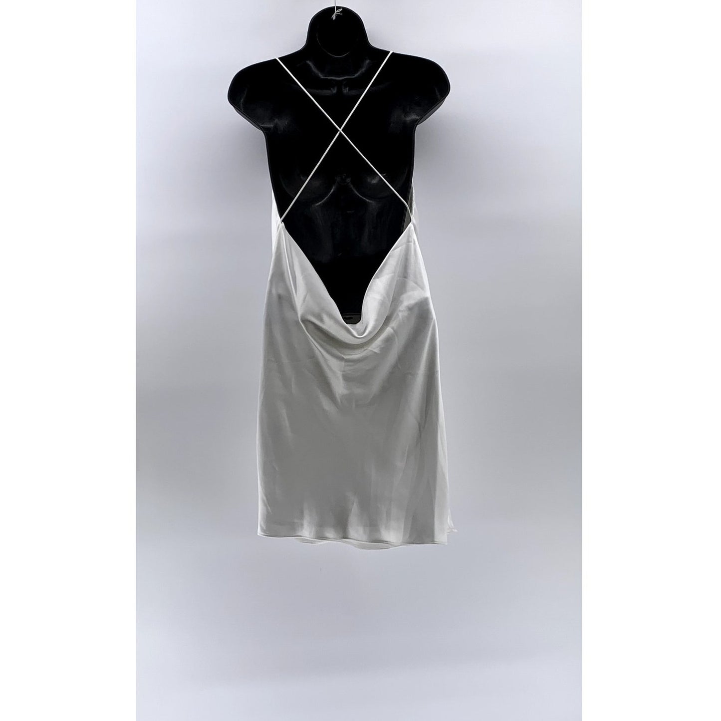 ZARA Women’s White Satin Cowl-Neck Spaghetti Strap Backless Mini Dress SZ M
