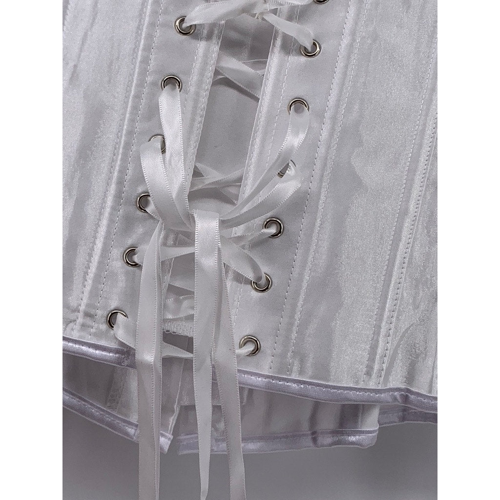 UNBRANDE Women's White Satin Underbust Strapless Corset Lace-Up Back Top SZ L
