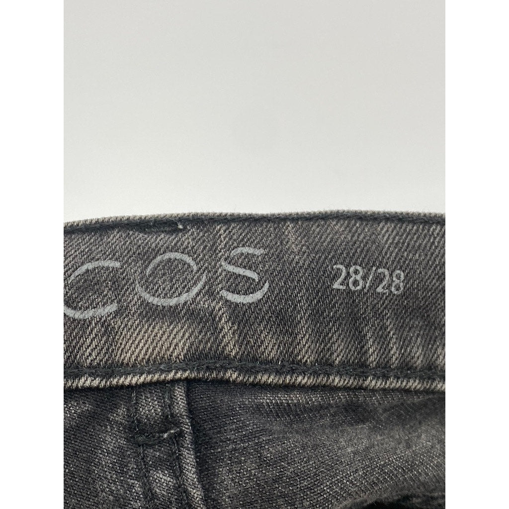 COS Women's Washed Black Distressed Denim Slim-Fit Mid-Rise Cropped Jeans SZ 28