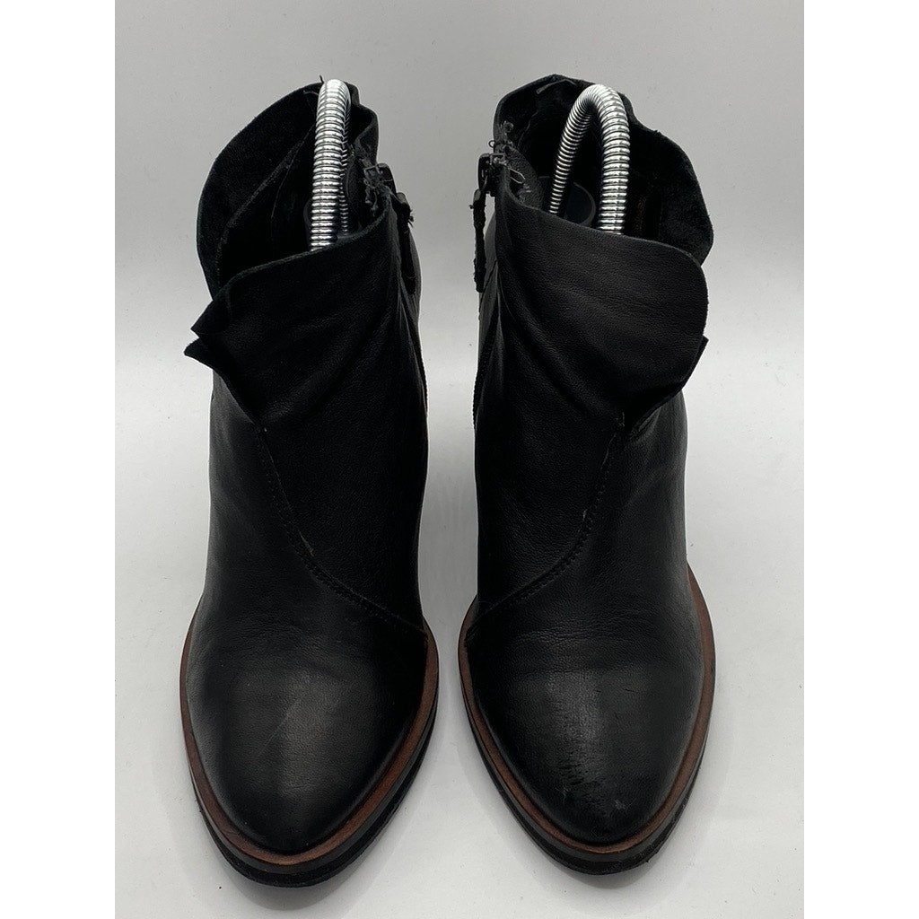 KELSI DAGGER BROOKLYN Women's Black Leather Round-Toe Heeled Ankle Bootie SZ 7.5