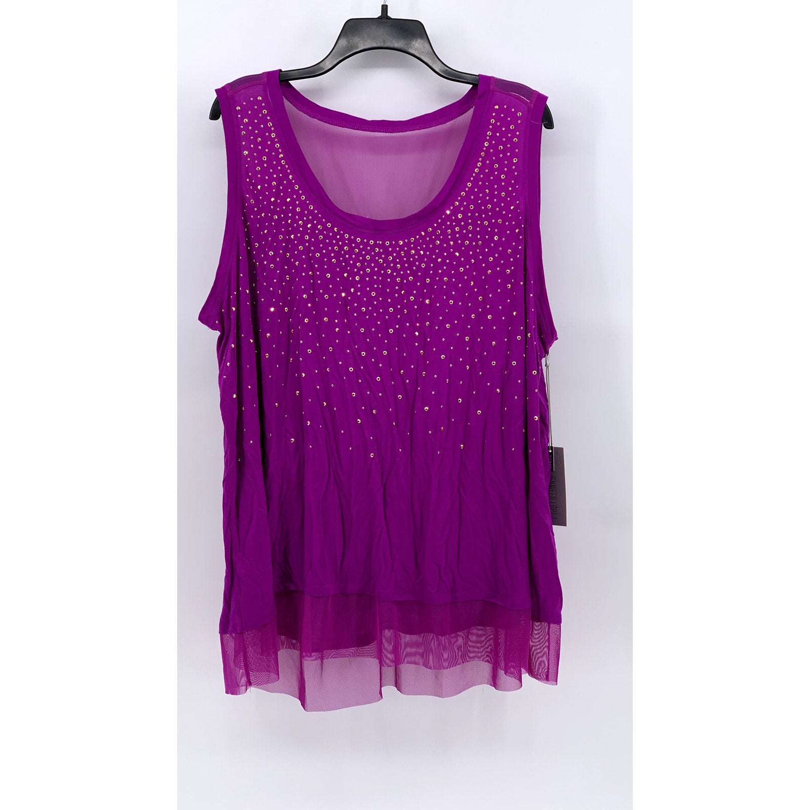 JENNIFER LOPEZ Women's Plus Hot Magenta Embellished Mesh Tank Top SZ 2X