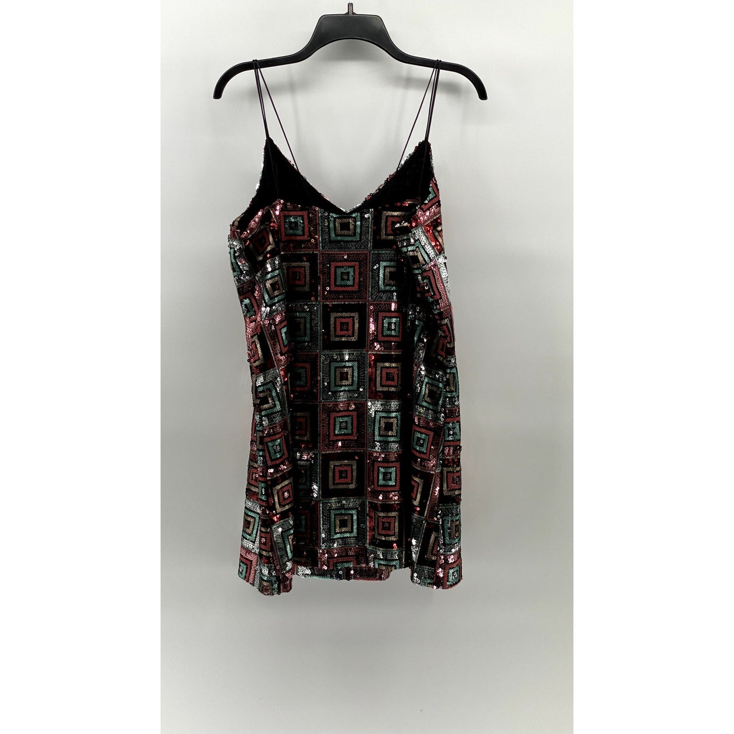 ZARA Women's Black-Multicolor Sequin V-Neck Double-Strap Mini Dress SZ L