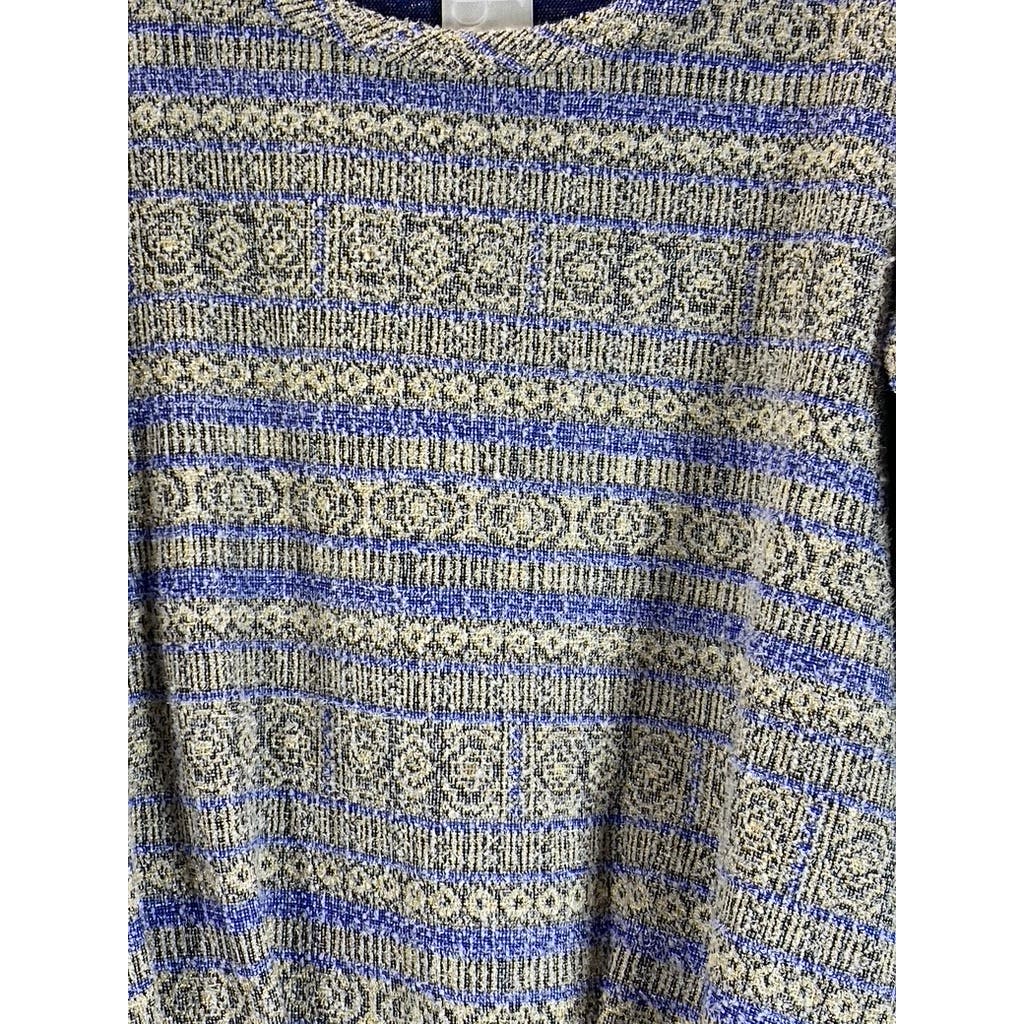 MEG SHOP Women's Metallic Gold/Blue Long Sleeve Pinched Hem Striped Blouse SZ L