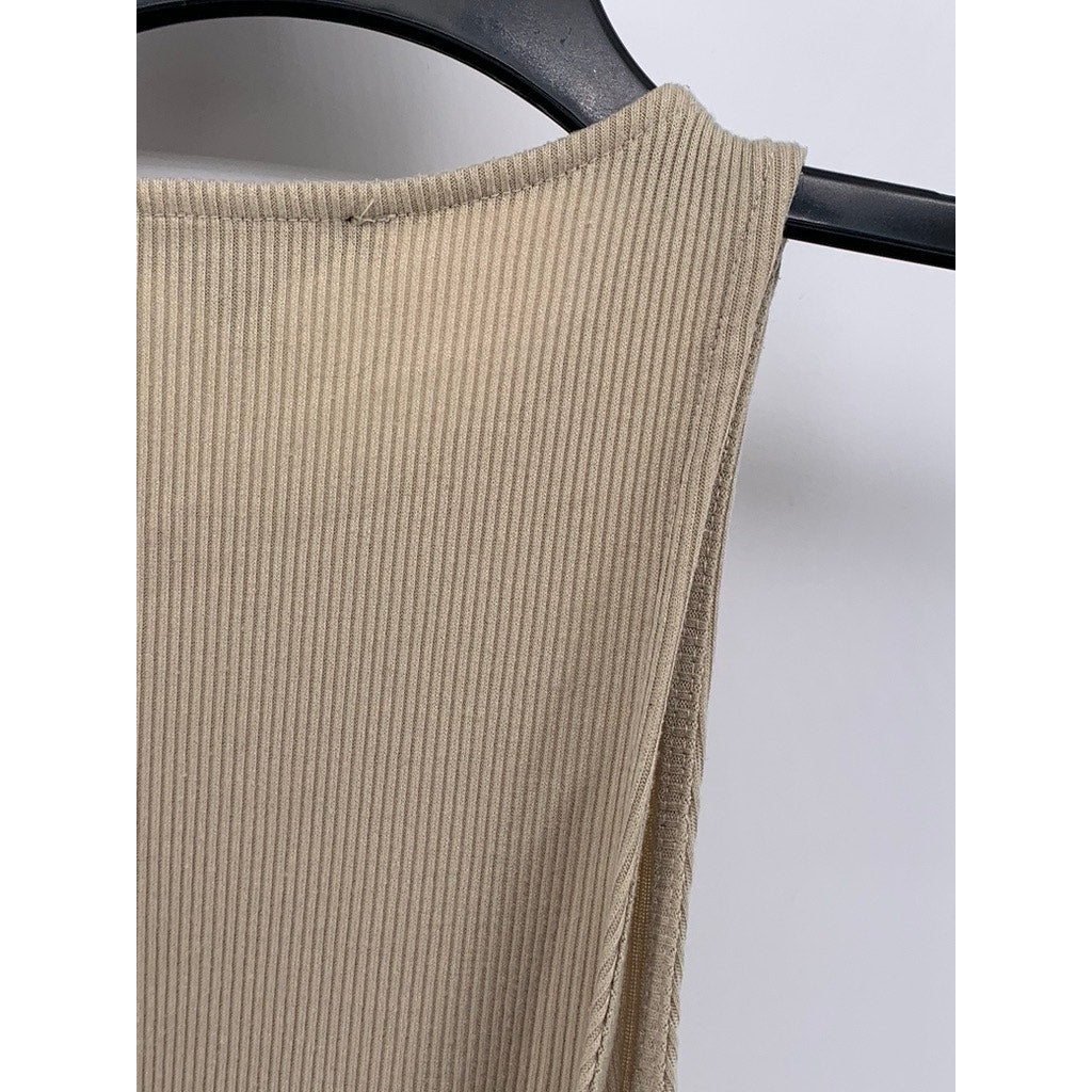 FOREVER 21 Women's Tan CrewNeck Side-Ruched Bodycon Tank Dress SZ S