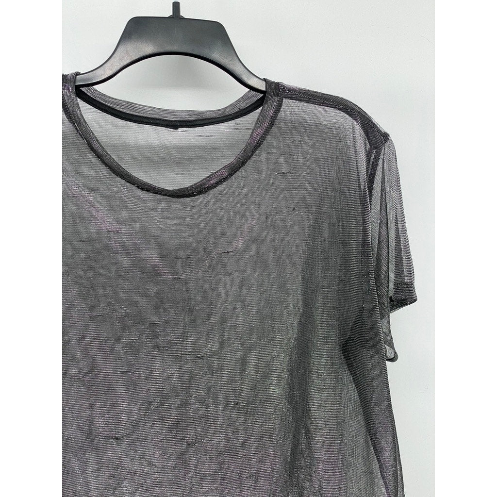 UNBRANDED Women's Black Crewneck Sheer Short Sleeve T-Shirt SZ M