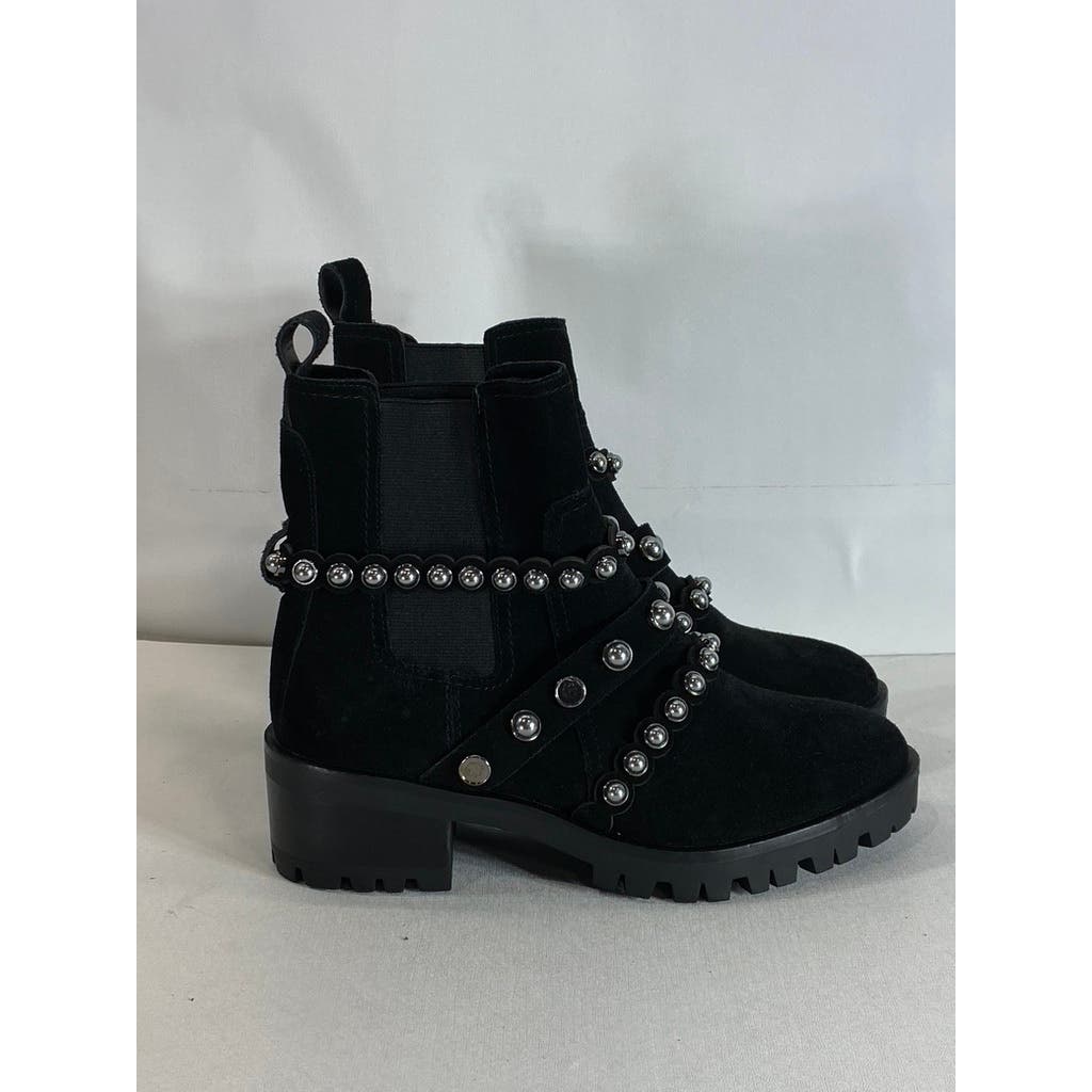 KARL LAGERFELD PARIS Women's Black Pia Faux Pearl Studded Chelsea Boots SZ 7.5