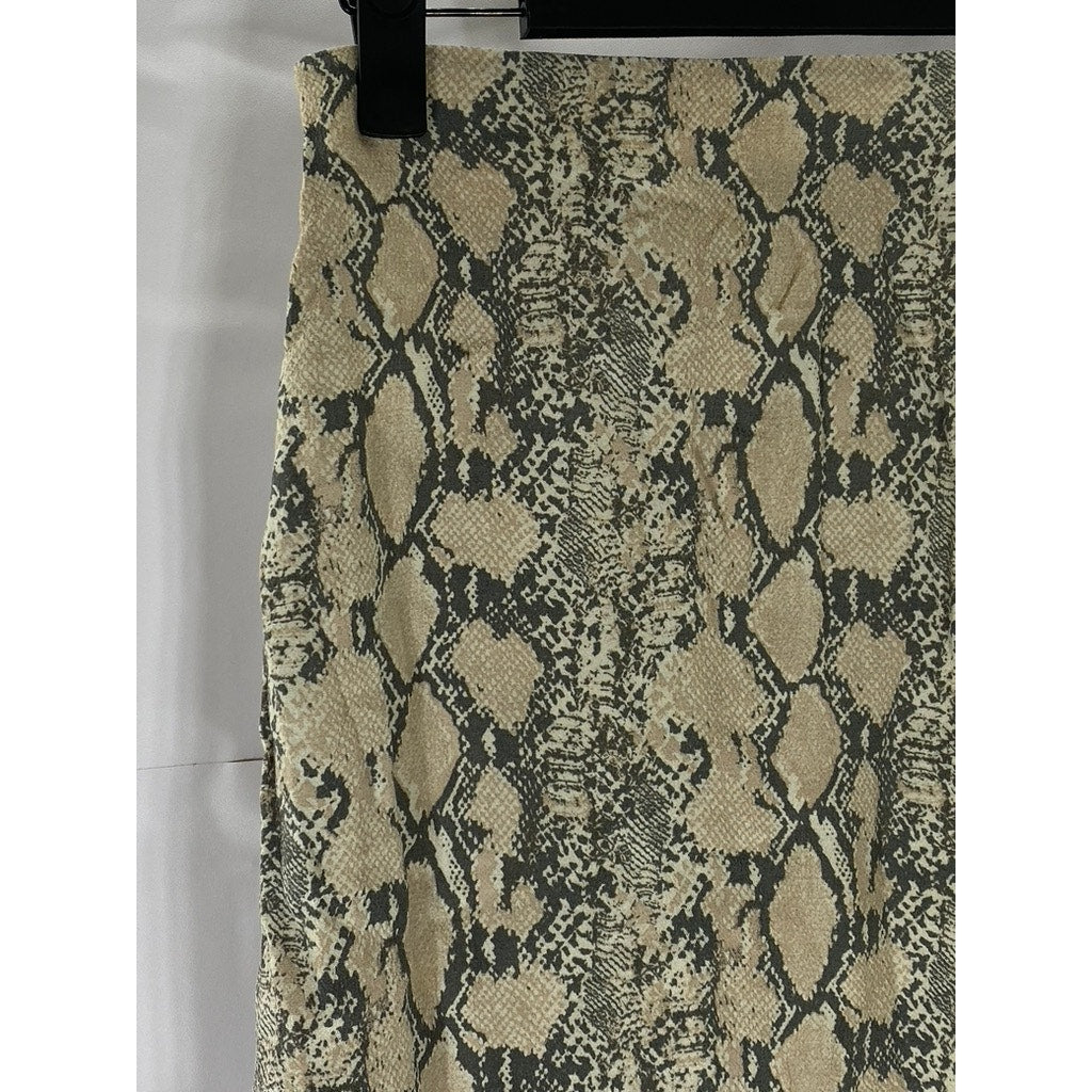 AMERICAN EAGLE Outfitters Women's Beige Snake-Print Straight Midi Skirt SZ XS