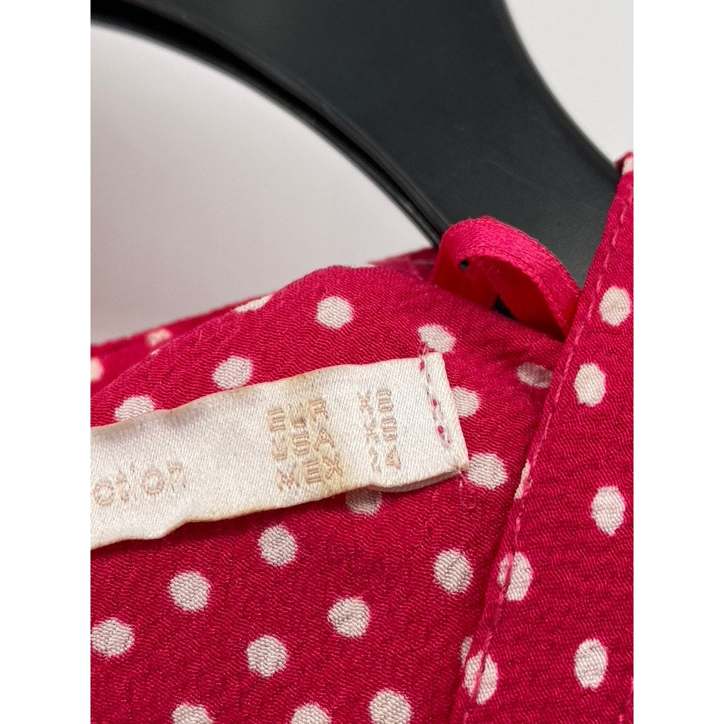 ZARA TRAFALUC Women's Pink-White Polka Dot V-Neck Flare Short Sleeve Romper SZXS