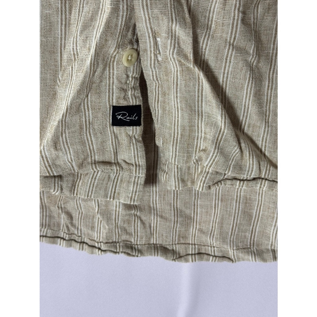 RAILS Men's Ivory Toast Stripe Waimea Button-Up Short Sleeve Shirt SZ S