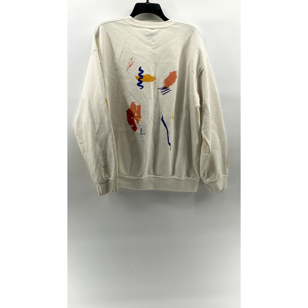 GILDAN Women's White Colorful Printed Crewneck Casual Long Sleeve Sweatshirt SZL