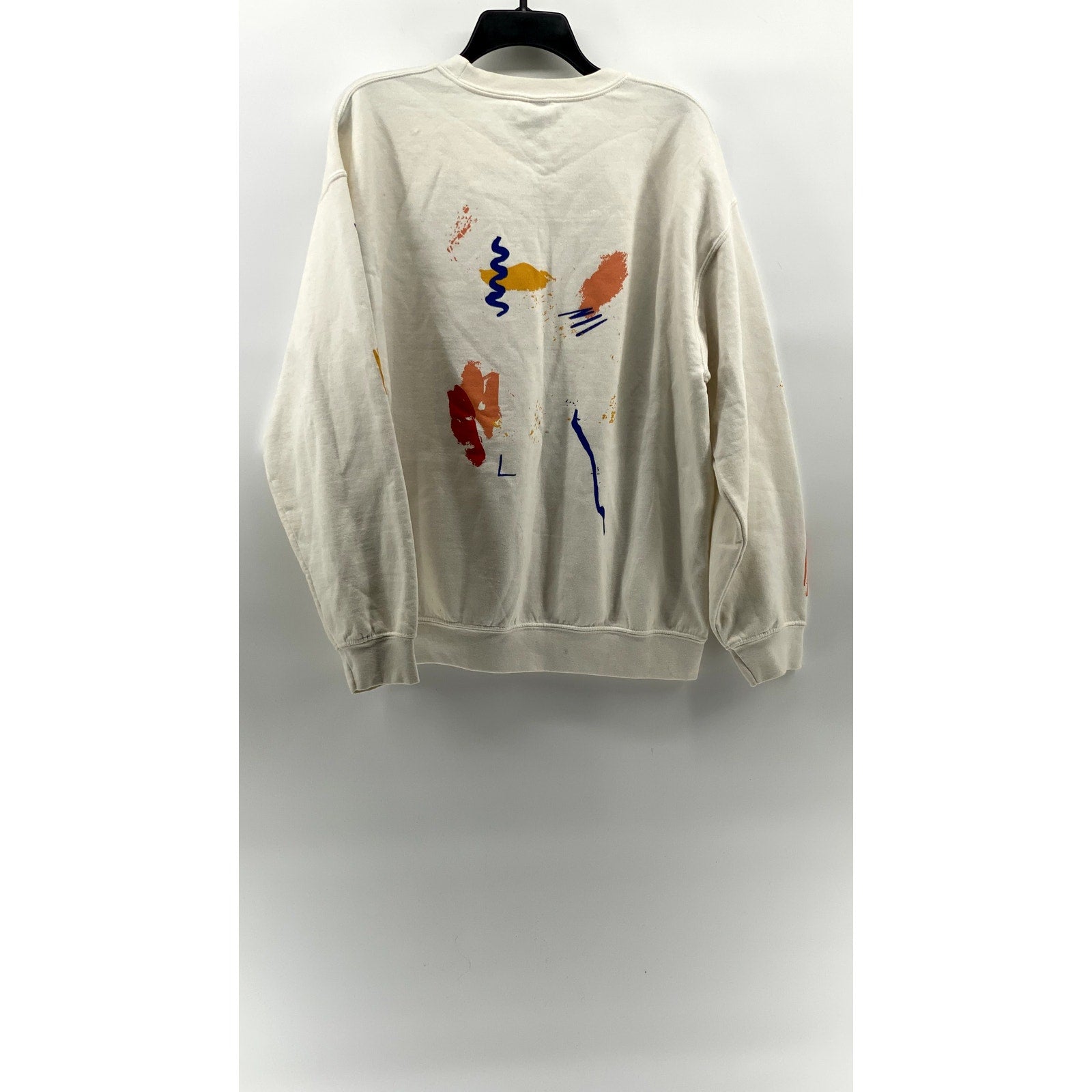 GILDAN Women's White Colorful Printed Crewneck Casual Long Sleeve Sweatshirt SZL