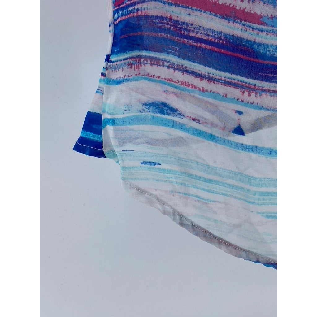 DECREE Women's Blue-Pink Sheer Short Sleeve Open-Front Shawl Cover-Up SZ S