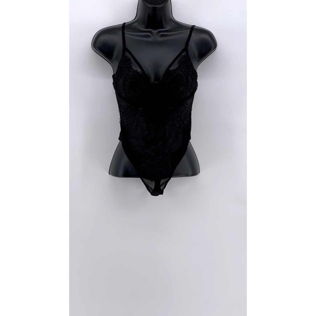 UNBRANDED Women's Black Lace V-Neck Bodysuit SZ S