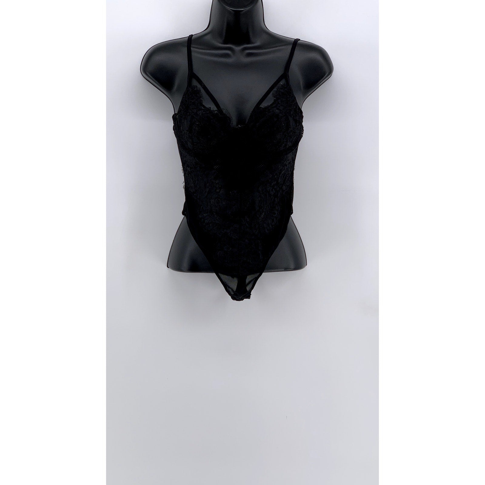 UNBRANDED Women's Black Lace V-Neck Bodysuit SZ S