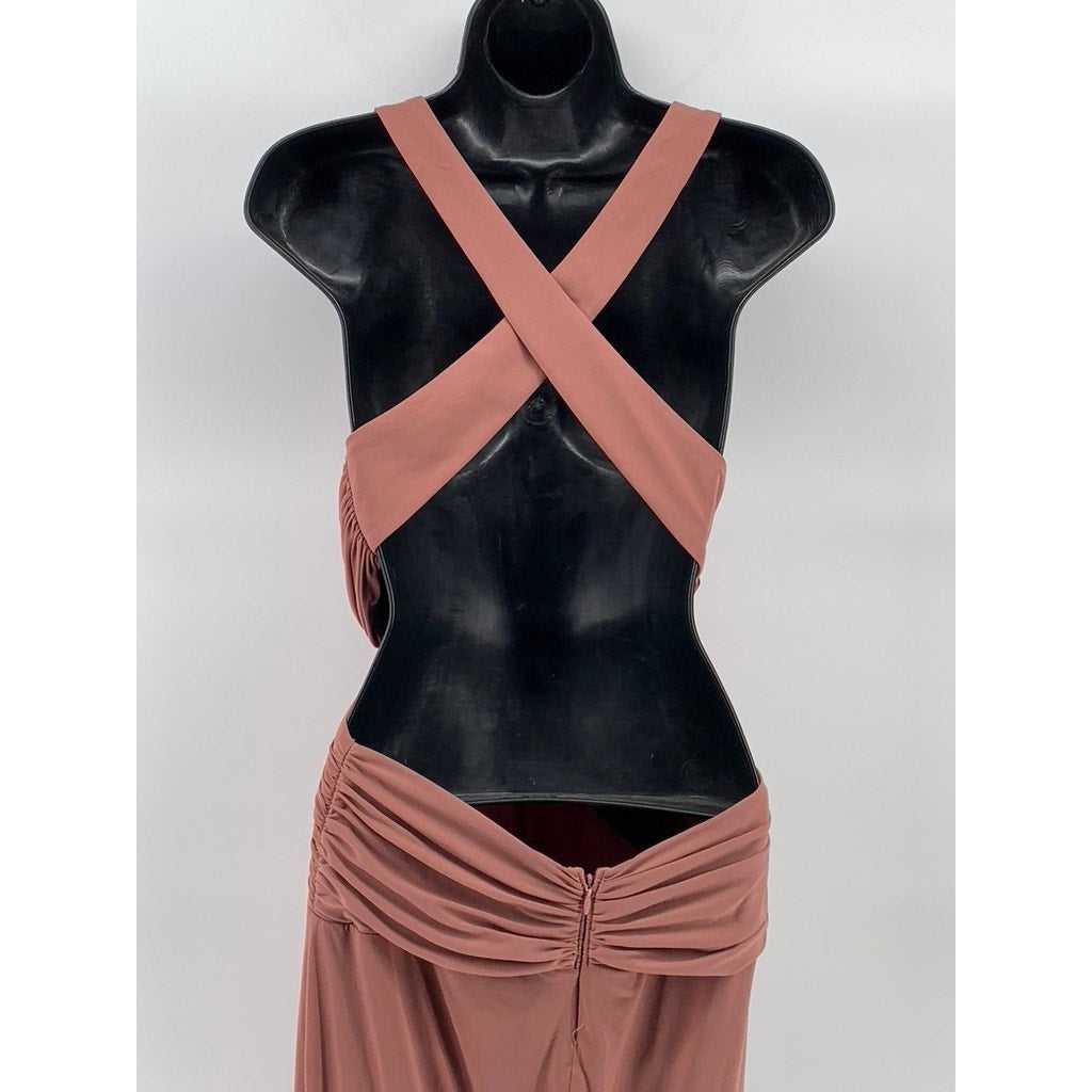 KATIE MAY Women's Ash Rose Secret Agent Plunging V-Neck Open-Back Gown SZ S